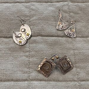 Silver and Gold Floral Earrings Set